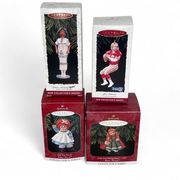 Hallmark Other - Lot 4: Hallmark Ornaments Mop Top Wendy Barbie Native Am Joe Montana Riding Hood